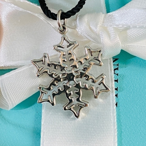 RARE Tiffany & Co Snowflake charm necklace silver 925 cutout large - Picture 1 of 6